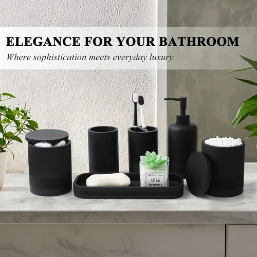 Miniatura 4 de LIN CHUAN Juego de accesorios de baño de 6 piezas, juego organizador con dispensador de jabón, juego de soporte para cepillos de dientes, bandeja