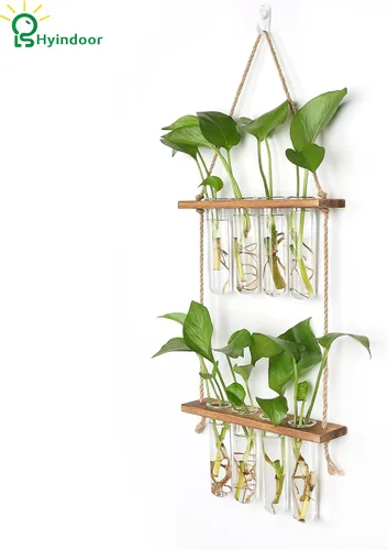 Miniatura 2 de Hyindoor Maceta Colgante de Pared Terrario Jarrón de Vidrio de 2 Niveles con Tubos de Ensayo, Estación de Propagación de Plantas, Colgadores