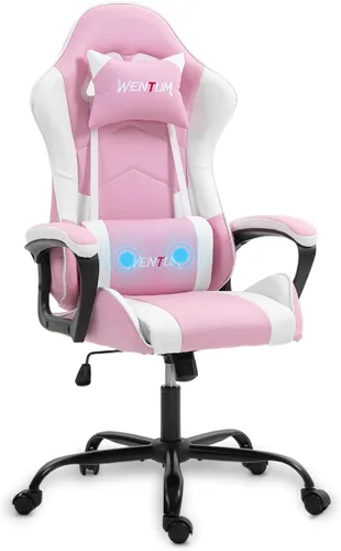 Miniatura 14 de Silla de videojuegos de piel sintética para masaje, silla de videojuegos para PC con soporte lumbar para hombres y mujeres, oficina en casa, altura