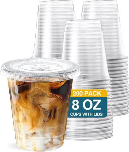 Miniatura 9 de SHOPDAY Vasos de plástico desechables con tapas, vasos de plástico transparente de 8 onzas, paquete de 100 recipientes para bebidas frías, tazas