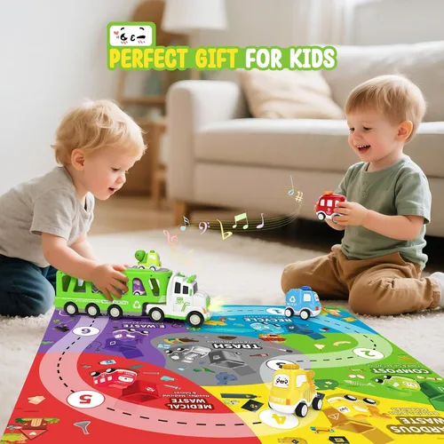 Miniatura 9 de Camión de juguete 7 en 1 para niños de 2, 3, 4, 5 años, camión transportador ecológico de 17 pulgadas más largo con 6 bonitos autos y tapete