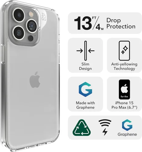 Miniatura 2 de ZAGG Crystal Palace Funda para iPhone 15 Pro Max - Protección contra Caídas (13ft/4m), Funda para iPhone Antiamarilleamiento y Resistente a