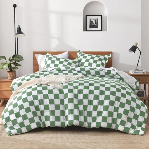 Miniatura 23 de Andency Edredón a cuadros tamaño individual (66 x 90 pulgadas), juego de cama a cuadros negros y blancos para adolescentes y niños, ropa de cama