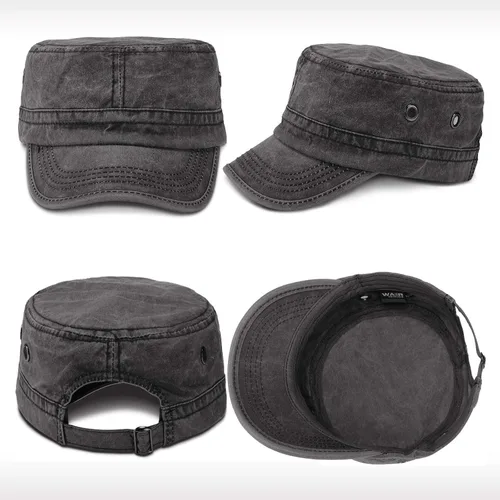 Miniatura 15 de Geyoga 3 unidades Cadet Army - Gorras de algodón lavado militar para tapas planas ajustables estilo militar sombrero unisex