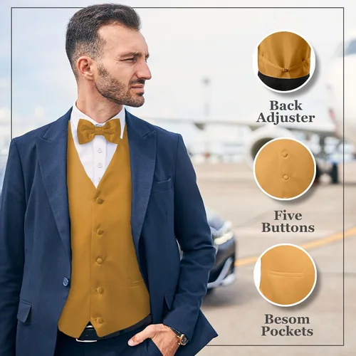 Miniatura 5 de Conjunto de chaleco formal sólido para hombre, esmoquin, chaleco y pajarita para traje o esmoquin