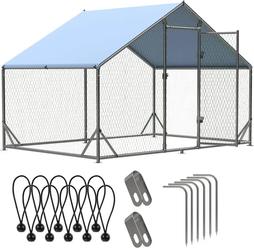 Gallinero de Metal para Exteriores, Jaula Grande Transitable para Aves de Corral, Corral para Pollos en Forma de Aguja con Cubierta Impermeable y
