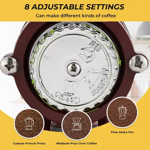 Miniatura 2 de Molinillo de café Burr – Molinillo eléctrico de espresso para uso doméstico y comercial, silencioso y ajustable, con tolva, cepillo, cuchara, rojo