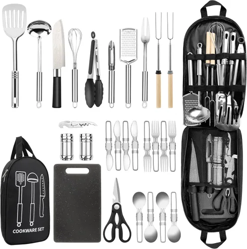 Miniatura 8 de Juego de utensilios de cocina para acampar, herramientas de parrilla de acero inoxidable, equipo y accesorios de utensilios de cocina para barbacoa