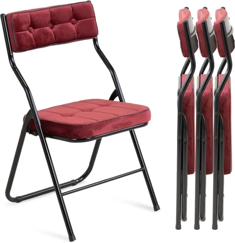 Miniatura 11 de Juego de 4 sillas plegables acolchadas, sillas plegables resistentes con cojín, juegos portátiles y cómodos para comedor, oficina, fiesta, mesa