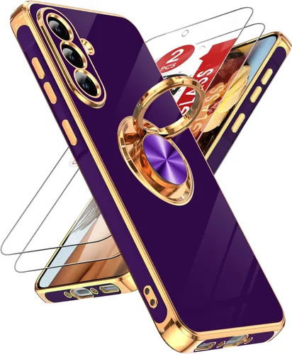 Miniatura 64 de LeYi Funda para Samsung Galaxy S22 Ultra con soporte de anillo giratorio de 360°, soporte magnético, chapado en oro rosa, borde protector para Negro