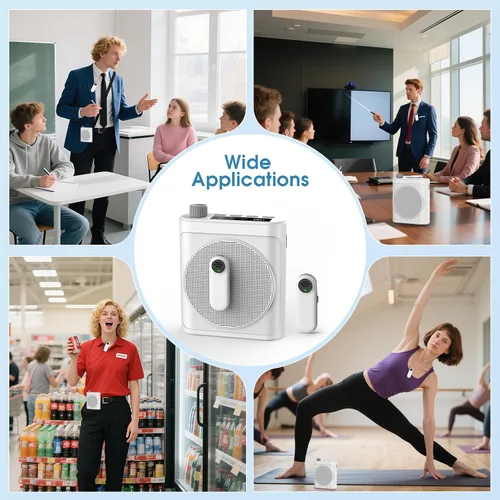 Miniatura 7 de Amplificador de voz inalámbrico de 15 W con 2 micrófonos magnéticos Lavalier y reducción de ruido, sistema Bluetooth 5.3 PA para profesores, guía
