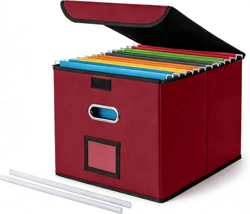 Miniatura 11 de Cajón Organizador de Archivos CADONO con Tapa, Organizador de Carpetas de Archivos Plegable con Deslizador de Plástico, Caja de Carpetas de Archivos