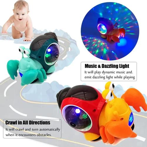Miniatura 2 de Tipmant Juguete de Cangrejo Eléctrico para Bebés y Niños Pequeños, Lindo Vehículo Animal Electrónico, Juego de Coche, Reproduce Música, Luz Luminosa