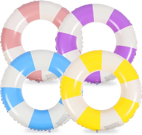 Miniatura 10 de Wettarn 4 tubos de piscina con estampados divertidos, flotadores inflables, juguetes de natación, tubos interiores clásicos a rayas para piscina