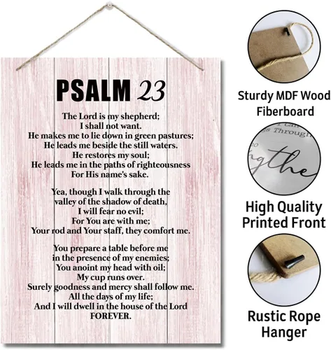 Miniatura 3 de Letreros de arte inspiradores de madera, Salmos 24 - El Señor es mi pastor, impresión de versículo bíblico, placa de pared impresa para colgar
