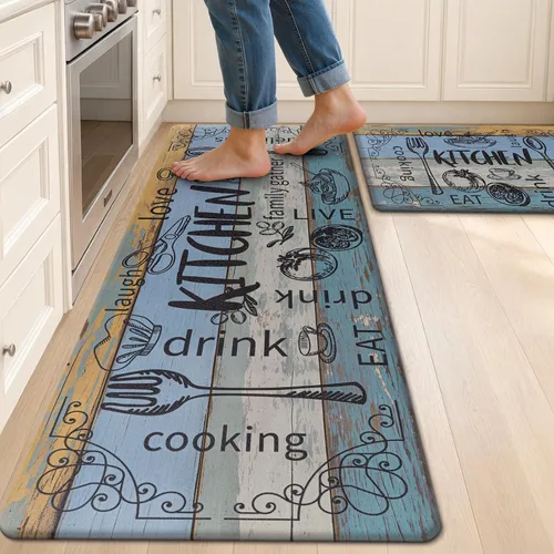 Miniatura 25 de HEBE Juego de 2 tapetes de cocina gruesos y antifatiga acolchados para el suelo, alfombras impermeables antideslizantes, cómodos tapetes de chef