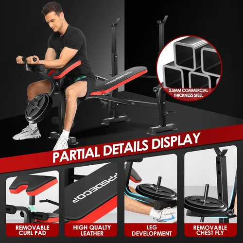 Miniatura 6 de OPPSDECOR Juego de banco de pesas todo en uno de 900 libras con estante para sentadillas, banco de entrenamiento ajustable con desarrollador
