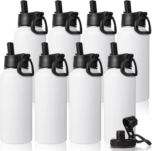 Miniatura 28 de Neihepal Botella de agua aislada de 32 onzas con 2 tapas (tapa con pajilla y boquilla), botellas de agua de doble pared de acero inoxidable 18/8
