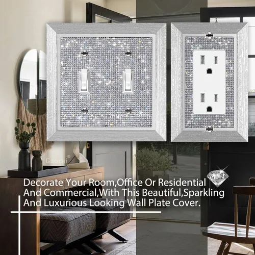 Miniatura 5 de 4 piezas de cubiertas de enchufes brillantes con diamantes de imitación, placas de pared para interruptor de luz, placa decorativa de imitación de 4