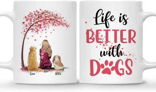 Miniatura 16 de Taza Personalizada de Gossby para Perros - La vida es mejor con perros (2 hombres - 2 perros) - Taza de perro personalizable para papás de perros
