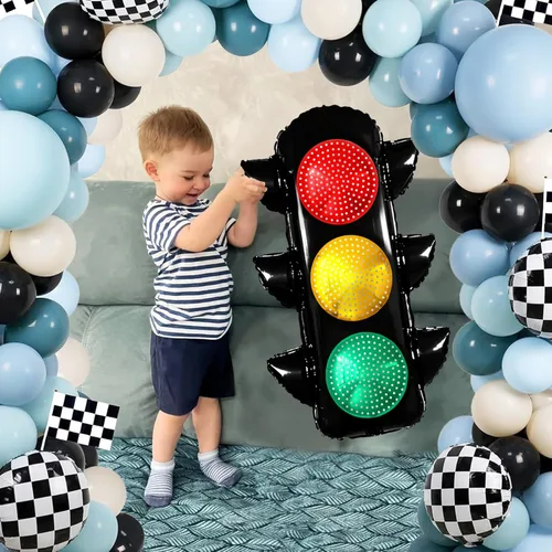 Miniatura 3 de 2 globos de señal de tráfico para decoración de fiestas de cumpleaños de coches de carreras, globos de tráfico, suministros de fiesta de cumpleaños
