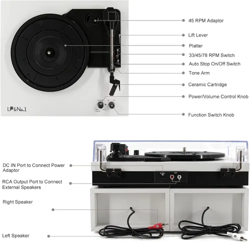 Miniatura 6 de LP&No.1 - Paquete de tocadiscos moderno con altavoces estéreo de estantería de doble potencia, preamplificador phono incorporado, transmisión por