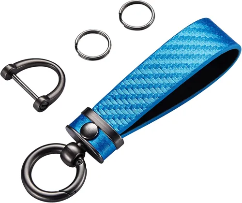 Miniatura 10 de Llavero de Coche Estilo Fibra de Carbono de Cuero de Microfibra, Cadena de Llaves Universal para Llaveros para Hombres y Mujeres, Giratorio 360 Negro