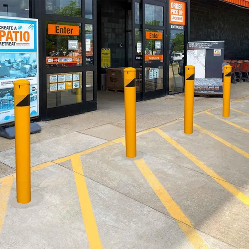 Miniatura 7 de 46 "alto verter en el lugar poste de bolardo de acero con tapa extraíble, 4-1/2" OD seguridad bolardo amarillo capa de polvo, metal bolardo