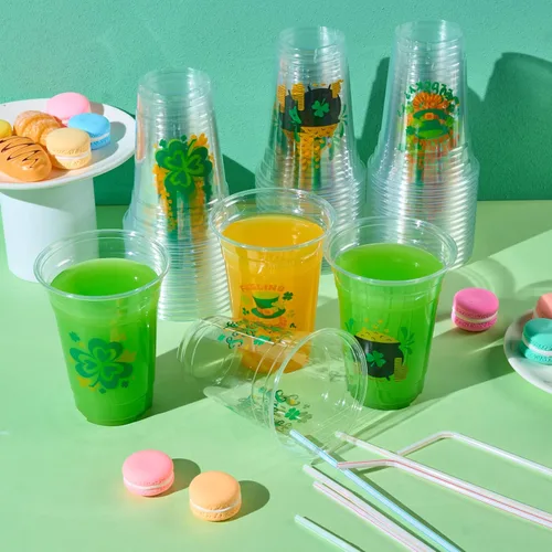 Miniatura 8 de JOYIN 72 vasos de plástico de 16 onzas para el día de San Patricio, vasos desechables verdes a granel con 4 patrones de caldero de trébol
