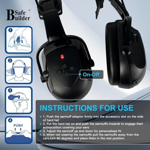 Miniatura 6 de Casco de seguridad SAFEBUILDER con visera, orejeras Bluetooth SNR 26dB, sombrero duro con viseras, orejeras montadas, sombreros duros ventilados