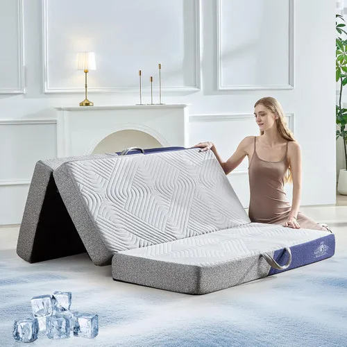 Miniatura 12 de Colchón plegable refrescante, colchón de espuma viscoelástica de 4 pulgadas con efecto transpirable en frío, colchón triple para cama Murphy, cama