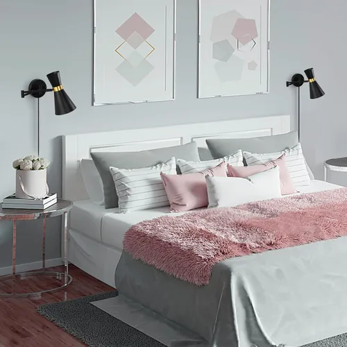 Miniatura 4 de Moderno aplique de pared con brazo oscilante, lámpara de pared enchufable para mesita de noche de dormitorio, accesorios de pared inalámbricos