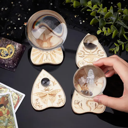 Miniatura 4 de CREATCABIN 4 soportes de cristal de madera, planchette, mini esfera de cristal, soporte de exhibición de bruja, decoración de bruja, suministros