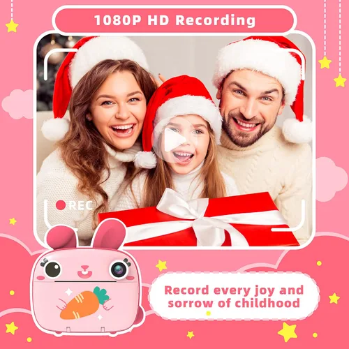 Miniatura 3 de Cámara instantánea para niños, cámara de impresión instantánea de 2.5 K sin tinta, tarjeta de 32 GB, selfie y video de 1080P, regalo de juguete rosa