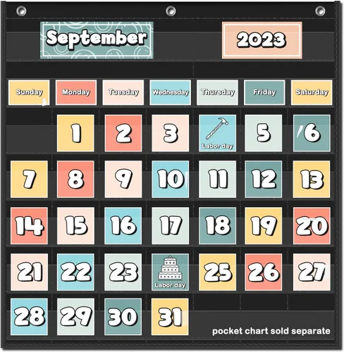 Miniatura 2 de EAMAY Gráfico de bolsillo de calendario mensual para el aula para tarjetas de 2.75 * 2.75, suministros de educación en casa y artículos Negro