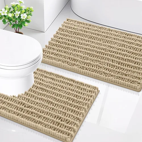 Miniatura 24 de Smiry Juego de 2 alfombras de baño, suaves y absorbentes, parte trasera de goma antideslizante, lavables a máquina, juego de alfombras de baño