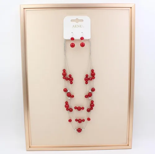 Miniatura 4 de Aenu Collares de cuentas hechas a mano de 3 capas de 18 a 23 pulgadas, delicadas cadenas de ilusión, juego de collares y aretes bohemios multicolor