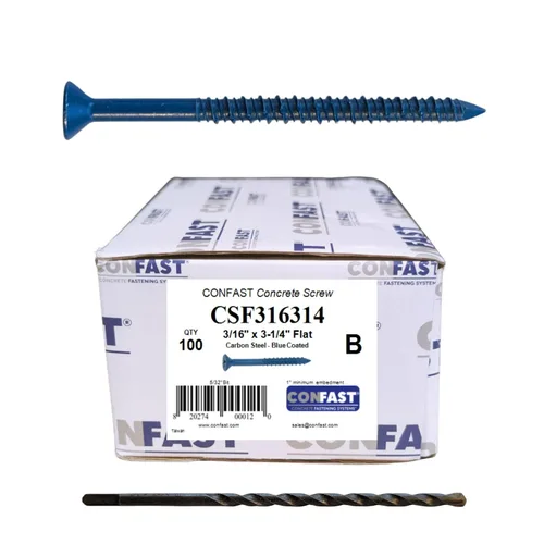 Miniatura 11 de CONFAST Anclaje de tornillo Phillips plano azul de 1/4 x 6 pulgadas con broca para anclar a mampostería, bloque o ladrillo (caja de 100)