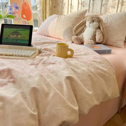 Miniatura 27 de Polka Dot Twin XL Duvet Cover Pink Zipper Twin XL Comforter Cover Cotton Double Gauze Cute Soft Duvet Cover Set with 2 Pillowcases Boho Girls