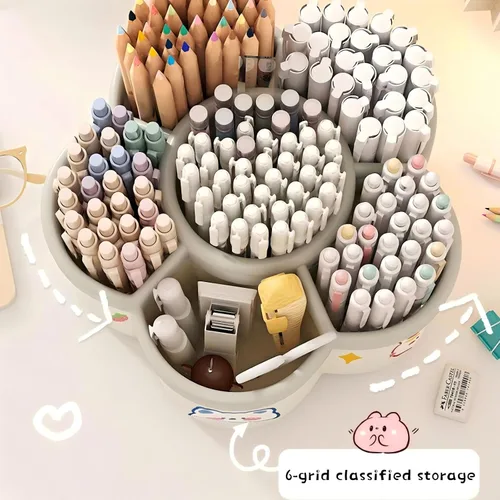 Miniatura 4 de Soporte para bolígrafos para escritorio, soporte giratorio de 360° para lápices y bolígrafos, organizador de bolígrafos con 6 ranuras, organizador