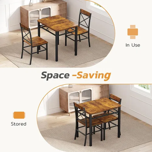 Miniatura 5 de Zevemomo Juego de mesa de comedor de 3 piezas, mesa de comedor para 2, mesa pequeña y sillas, juego de 2, juego de mesa de rincón de desayuno con 2