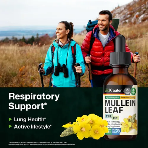 Miniatura 2 de BIO KRAUTER Extracto de hoja de gordolobo para pulmones de 2 onzas líquidas - 28 días de suministro - Gotas de gordolobo puro para limpieza pulmonar