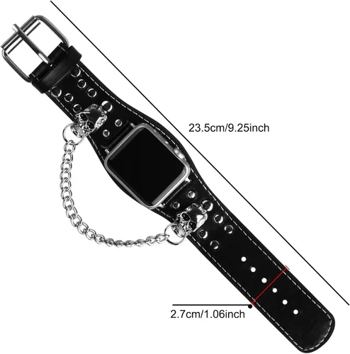 Miniatura 5 de VIQIV Pulsera de cuero con calavera compatible con Apple Watch Band Ultra de 1.929 in, 1.732 in, 1.772 in, 1.654 in, 1.614 in, 1.575 in, 1.496 in