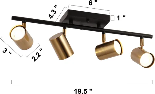 Miniatura 5 de ZEVNI Moderna luz LED de pista, iluminación de pista de 4 luces negras doradas, foco de barra de riel ajustable negro mate, 19.5 x 6.5 x 4.5 pulgadas