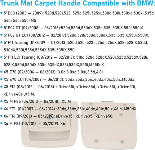 Miniatura 3 de Jaronx Compatible con manija de alfombrilla de maletero BMW para 5 E60/F07/F11 2003-2016, X5 E70/F15 2006-2018, X6 E71/F16 2007-2019, manija