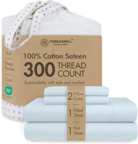 Miniatura 63 de Threadmill Sábanas 100% Algodón para Cama Tamaño King Juego de Sábanas de 4 Piezas para Cama King Suave, Transpirable y Ligero Satén de Damasco