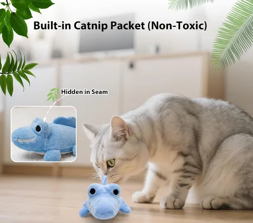 Miniatura 4 de Juguetes interactivos para gatos de interior – Juguete de caza de cocodrilo con carga automática con movimiento de 360°, cola meneante y hierba