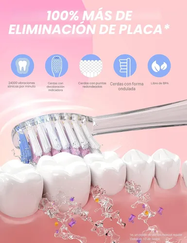 Miniatura 2 de Cepillo de dientes eléctrico infantil, suave, con batería, con temporizador inteligente, resistente al agua, reemplazable, limpieza a fondo para Rosa