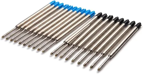 Paquete de 20 repuestos de bolígrafo compatibles con TikiPen Black and Blue Parker. Tinta alemana de escritura suave y punta media de 0.039 in