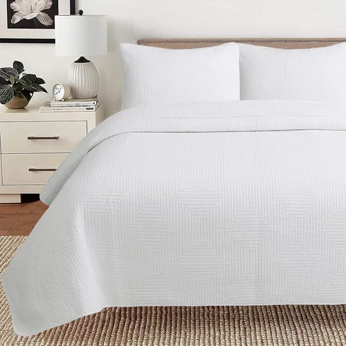 Miniatura 9 de Cozy Line Home Fashions - Juego de edredón de cama de algodón 100% Victoriano con medallón sólido blanco, matelassé, grabado, reversible, ligero